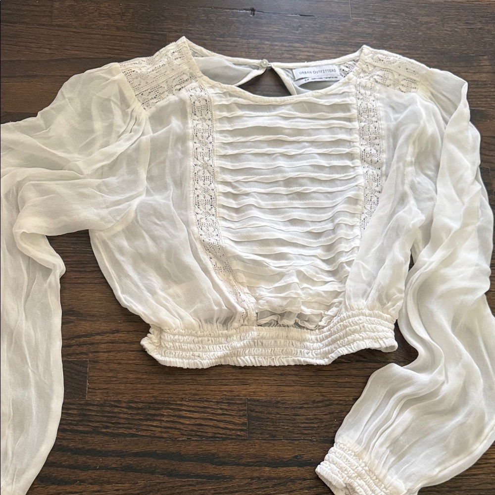 Urban Outfitters Cream Sheer Pintuck Lace Blouse